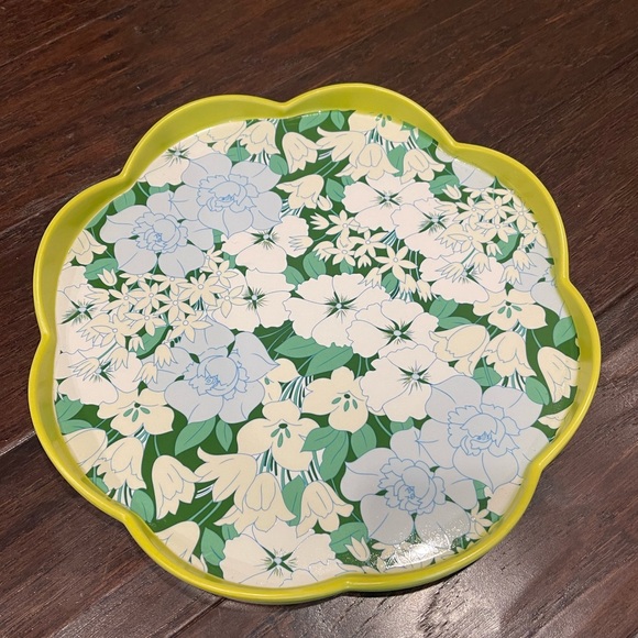 Anthropologie Lyla Scalloped Yellow & Green Floral Round Tray - Picture 1 of 3